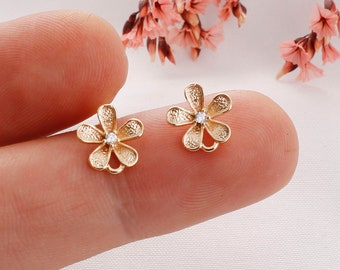 10pcs Real Gold Plated Flower Earrings, Ear Wire, Flower Earrings, Jewelry Making Materials, Earring Attachments