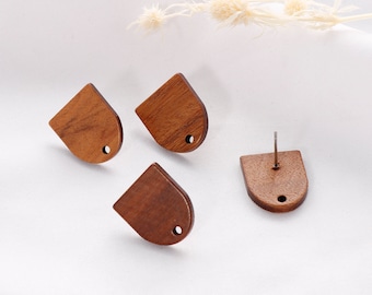 Natural Wood Semicircle Earring Posts: DIY Ear Studs (10pcs)