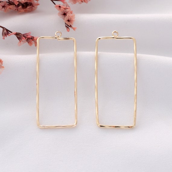Gold Plated Rectangular Charms: Brass Earring Accessories, 10 Pieces