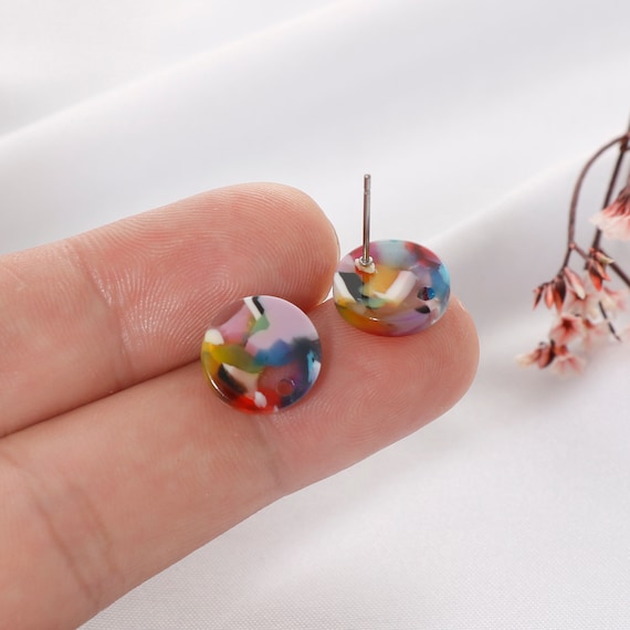 10pcs Acetate Acrylic Earring Stud/post charm-Special round earrings-connector-Earring findings-Jewelry Supplies