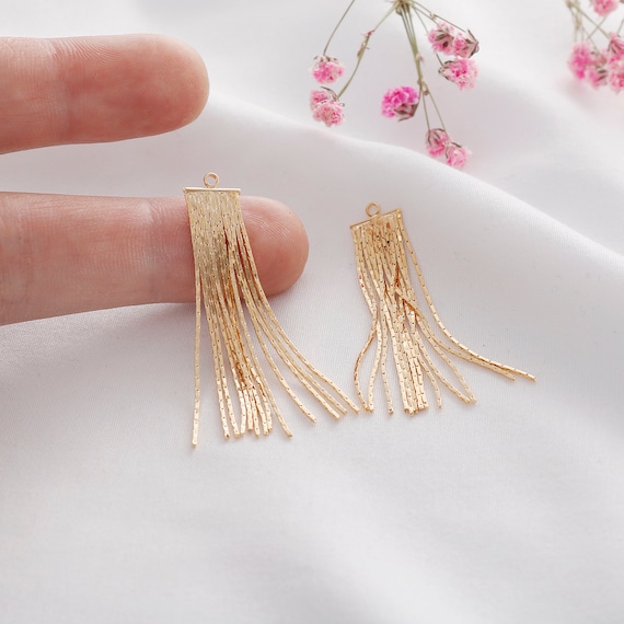 Real Gold Plated Brass Tassel Charms: Earring Pendants (4pcs)
