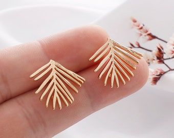 2pcs Real Gold Plated Leaf Earrings , Pinaster Post, Branches Earrings, Plant, Jewelry Making Materials, Nickel Free