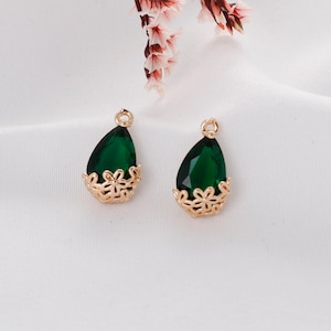 10pcs Teardrop Glass Charm, Green Teardrop,Green Pendant Glass Jewelry Making Accessories