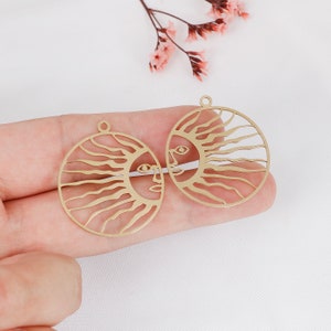 Raw Brass Sun Face Charm: Laser Cut Earring Pendant