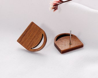 10pcs Natural Wood Semicircle Earring Posts: Hypoallergenic Studs