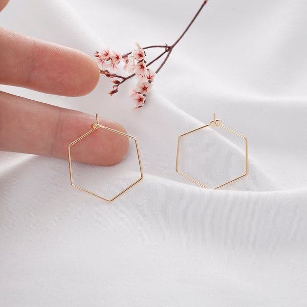 10Pcs 18k Gold Plated Earring Hoops,  Hexagon earrings, Hexagon Earring Hoop ,Earring Wires, Jewelry Making