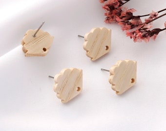 10pcs Fan Shape Wood Earring Posts: Hypoallergenic Ear Studs