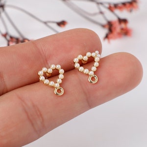 10pcs Heart Alloy Pearl Stud Earrings, Heart Stud Pendants, Jewelry Making Materials, Earring Accessories, Earring Accessories