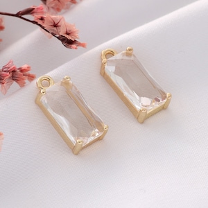 10pcs Vintage Rectangle Glass Charm: Brass Jewelry Connector