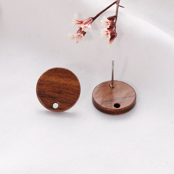 10pcs Natural Wood Earring, Round Wood Post,Ear Stud, Wood Earring Accessories