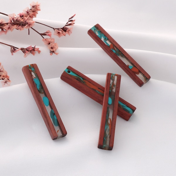 4 Pcs Resin Wood Pendants, Bar Wood Pendants, Wood and Resin Blocks, Wood Earrings Necklace Pendant Accessories