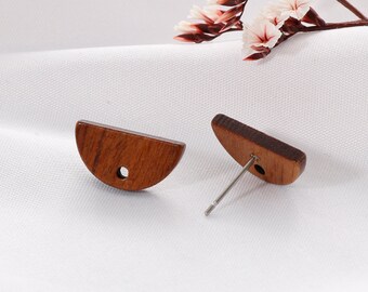 Natural Wood Semicircle Earring Studs: Hypoallergenic Posts (10pcs)