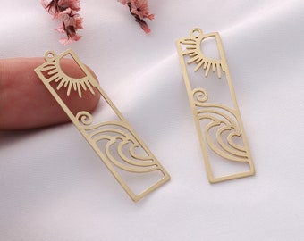 Raw Brass Sun & Wave Bar Charms: Earring Connectors (1.63x0.43 in)