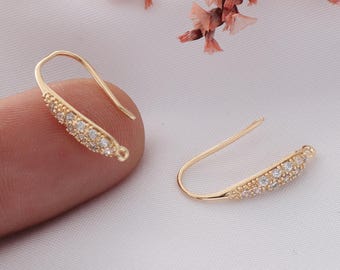 Gold Plated Zircon Earring Wire: Teardrop Ear Studs, Jewelry Making (10pcs)