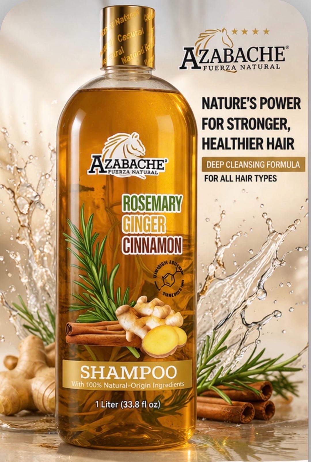 Azabache Rosemary Ginger Cinnamon Shampoo 1L Hair Growth Strength