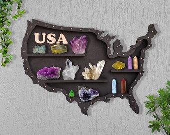 USA Map Crystal Shelf, Crystal Display , USA Map Home Decor, Map Wall Decor, USA Map Shelf, Crystal Shelf, gift