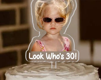 Personalized Vintage Photo Acrylic Cake Topper, 30th Birthday Party Decoration, Custom Photo Cake Topper, Funny Cake Topper
