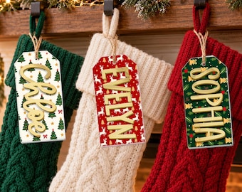 Personalized Kids Name Christmas Pattern Name Tag:  Stocking Name Tags, Christmas Kids Gift, Grandchild Gift, Gift For Son, Daughter