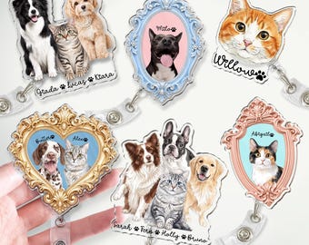 Personalized Pet Portrait Badge Reel, Custom Museum Frame Dog Photo Badge Reel, Teacher Nurse Badge Reel, Gift For Dog Mom, Dog Lovers Gift