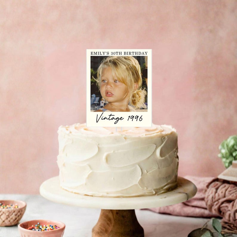 Personalized Photo Acrylic Cake Topper, 30th Birthday Party Decoration, Custom Vintage Photo Cake Topper, Birthday Cake Topper Bild 13