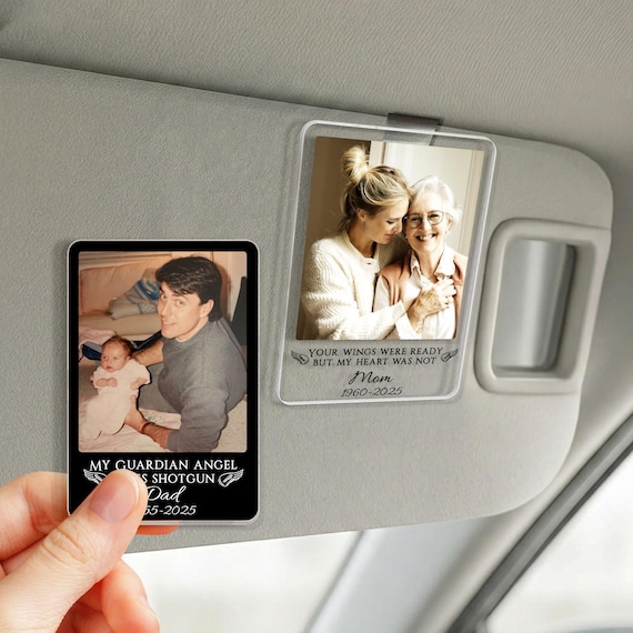 Personalized Memorial Photo Car Visor Clip: Loss Of Mom Gift, Guardian Angel Keepsake Gift, Sympathy Gift For Loss Of Loved Ones