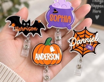 Personalized Halloween Badge Reel, Pumpkin Spider Badge Reel, Bat Badge Reel Holder, Fall Badge Reel, Teacher Badge Reel, Nurse Badge Reel