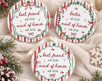 Personalized Ceramic Bridesmaid Ornament: Custom Bridesmaid Proposal, Maid Of Honor Gift, Besties Gift, Bachelorette Gift For Bridesmaid