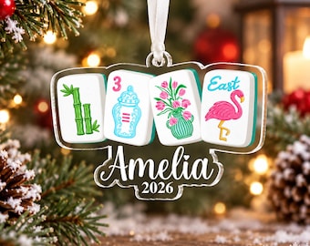Personalized Mahjong Ornament With Name, Mahjong Player Ornament, Mahjong 2026 Christmas Ornament, Christmas Gift For Mahjong Lover