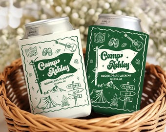 Personalized Camping Bachelorette Party Decor, In The Forest Bachelorette Decor, Custom Camp Bachelorette Can Cooler, Bridal Shower Favors