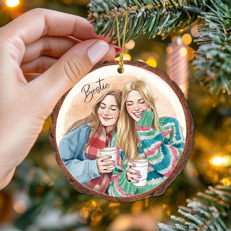 Personalized Friends Portrait From Photo Ornament: Besties Ornament, Best Friend Christmas Gift image 3