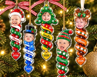 Personalized Kids Face Spiral Ornament, Spiral Christmas Ornament 2026 With Kids Photo, Christmas Kids Gift For Son Daughter, Grandkids Gift
