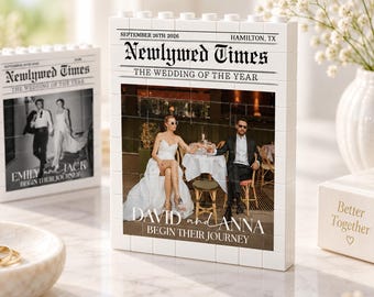 Personalized Wedding Photo Puzzle Building Block, Newlywed Times Newspaper Brick Block, Newlywed Gift, 1st Anniversary Gift, Couples Gifts