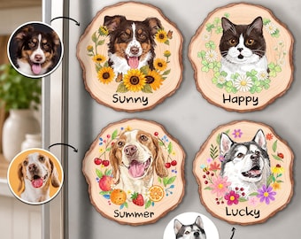 Personalized Dog Portrait Wooden Fridge Magnet, Custom Pet Portrait Using Pet Photo Magnet, Pet Memorial Gift, Pet Loss Sympathy Gift