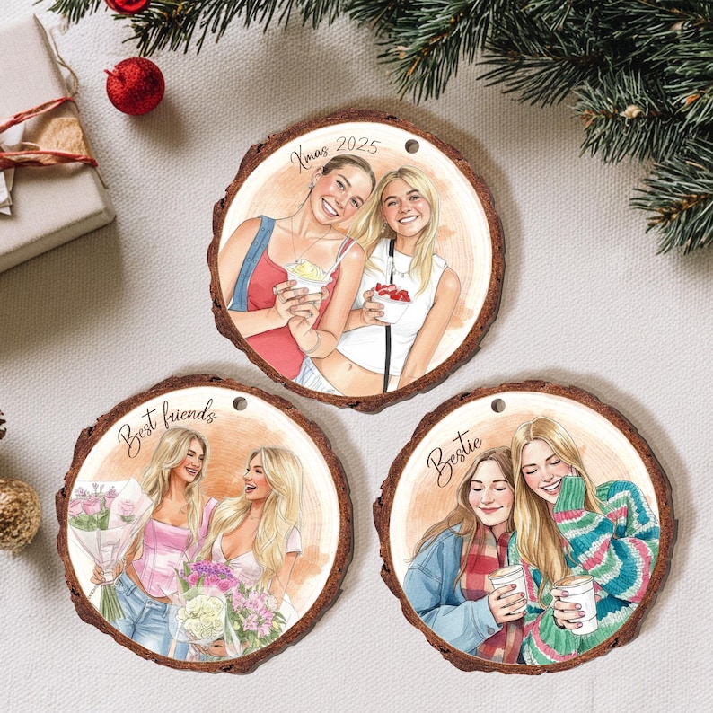 Personalized Friends Portrait From Photo Ornament: Besties Ornament, Best Friend Christmas Gift image 8