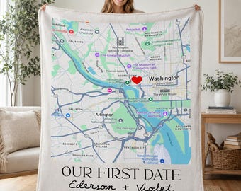 Personalized Location Map Our First Date Blanket. Anniversary Gift For Couples, Custom Coordinate Where We Met Throw Blanket Gift For Her