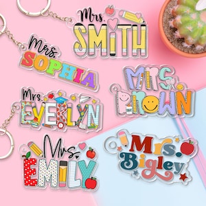 Personalized School Doodles Teacher Name Keychain, Backpack Teacher Name Tag, Teacher Appreciation Gift, Back To School Gift For Teacher