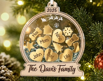 Personalized Family 2026 Shaker Mirror Acrylic Ornament, Custom Family Members Name Ornament, Family Keepsake Gift, Grandparents Gift