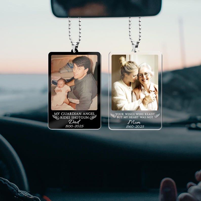 Personalized Memorial Photo Car Visor Clip: Loss Of Mom Gift, Guardian Angel Keepsake Gift, Sympathy Gift For Loss Of Loved Ones Car Ornament 3.54 in