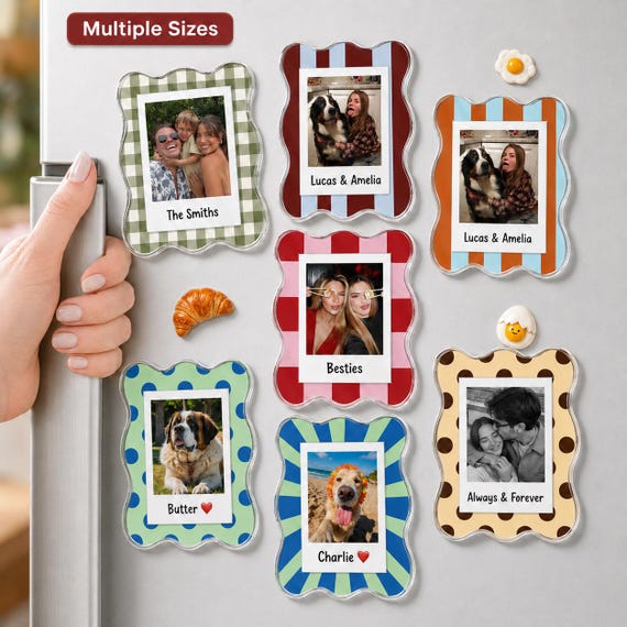 Personalized Striped Frame Photo Magnet, Custom Family Photo Magnet, Besties Photo Manget, Couples Photo Magnet, Dog Cat Photo Magnet