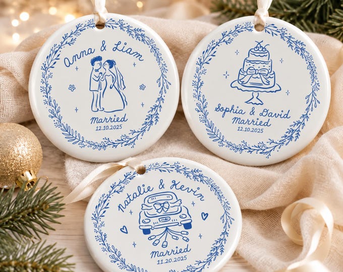Custom First Christmas Married Ornament, Just Married Whimsical Ornament, Christmas Lesbian Wedding Ornaments 2026, Wedding Gifts For Couple