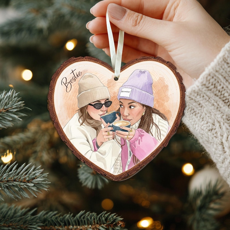 Personalized Friends Portrait From Photo Ornament: Besties Ornament, Best Friend Christmas Gift image 7