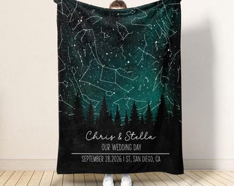 Personalized Star Map Blanket, Night Sky Blanket, Constellation Map Couples Gift, Our Wedding Day Gift, Anniversary Gift For Couples