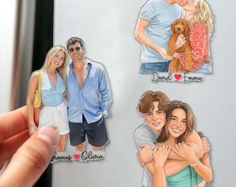 Personalized Photo Fridge Magnets, Custom Portrait Watercolor Photo Magnet, Picture Couples Magnet, Valentine's Day Gift