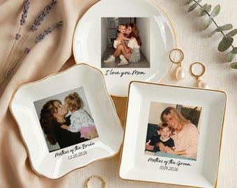 Custom Photo Wedding Ring Dish, Mother Of The Groom Jewelry Dish, Photo Gifts for Mom Wedding Day, Mother of the Bride Photo Gifts