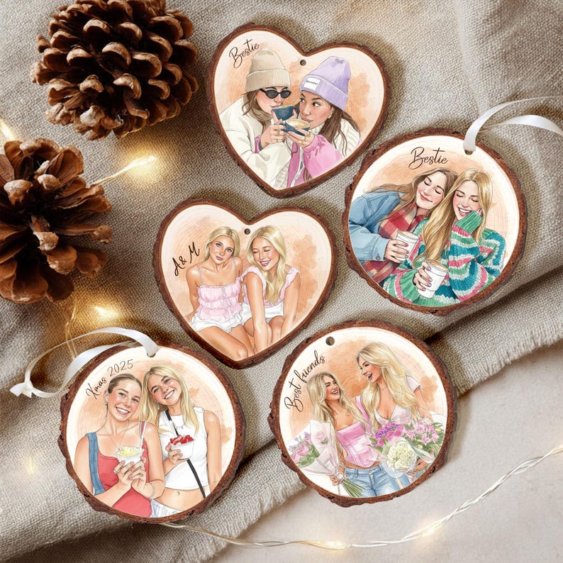 Personalized Friends Portrait From Photo Ornament: Besties Ornament, Best Friend Christmas Gift image 18