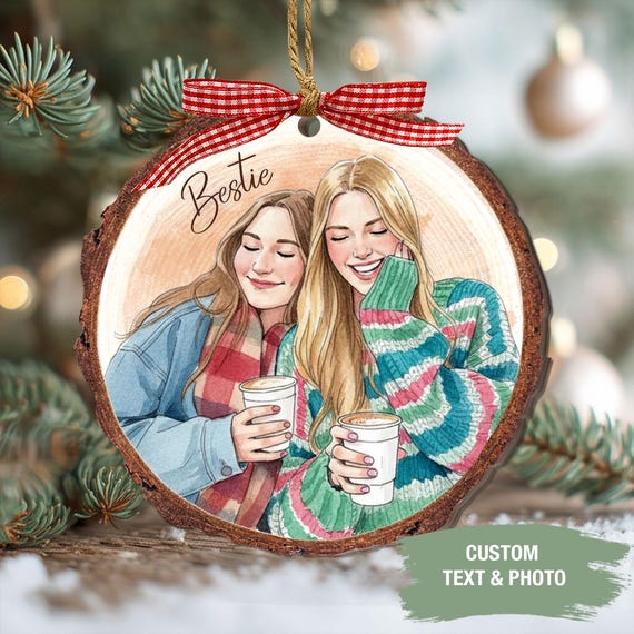 Personalized Friends Portrait From Photo Ornament: Besties Ornament, Best Friend Christmas Gift