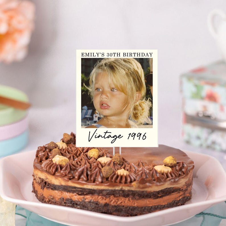 Personalized Photo Acrylic Cake Topper, 30th Birthday Party Decoration, Custom Vintage Photo Cake Topper, Birthday Cake Topper Bild 14