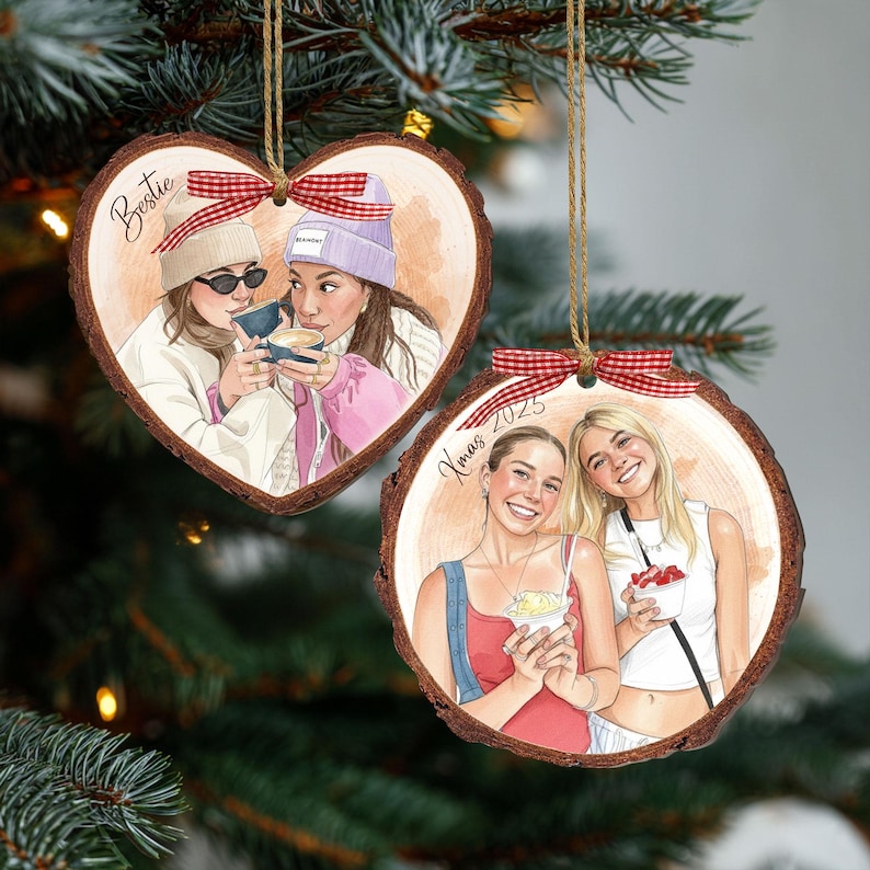 Personalized Friends Portrait From Photo Ornament: Besties Ornament, Best Friend Christmas Gift image 9