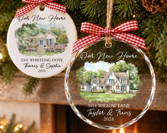 Personalized Ceramic Glass Watercolor House Portrait Ornament: Our New Home Ornament, Housewarming Gift, Newlywed Gift, Realtor Gift