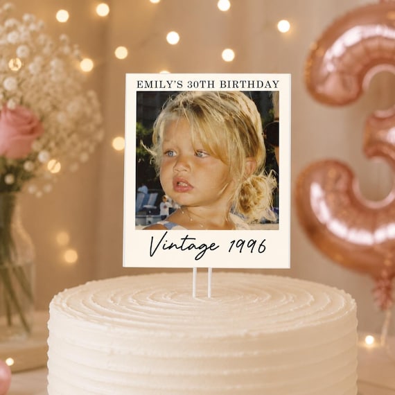 Personalized Photo Acrylic Cake Topper, 30th Birthday Party Decoration, Custom Vintage Photo Cake Topper, Birthday Cake Topper
